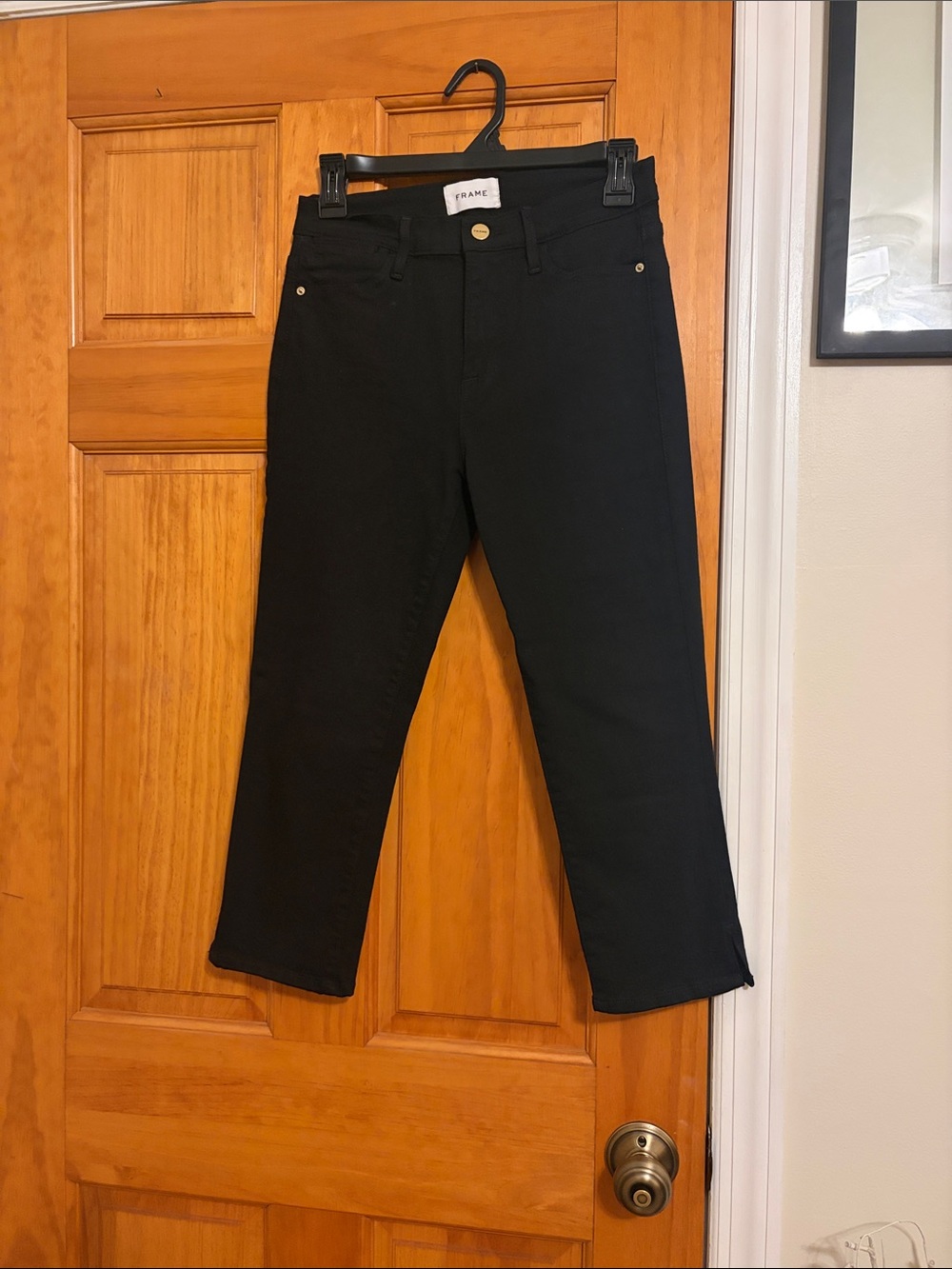 Frame Denim Black Cropped Straight Jeans